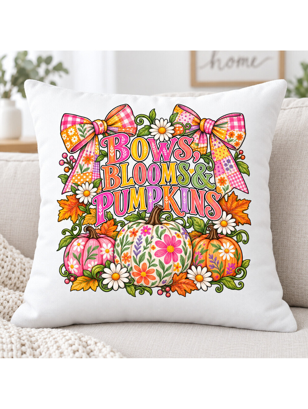 Bows Blooms Pumpkins Fall DTF Transfer 10 Inch Ready to Press Pack of 4